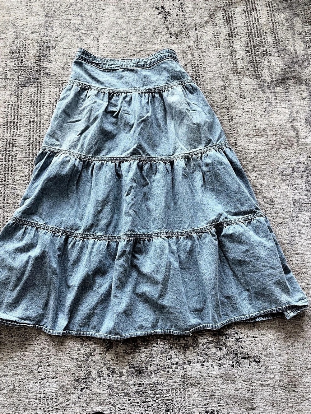 Light Wash Denim Tiered Maxi Skirt - Picture 2 of 4